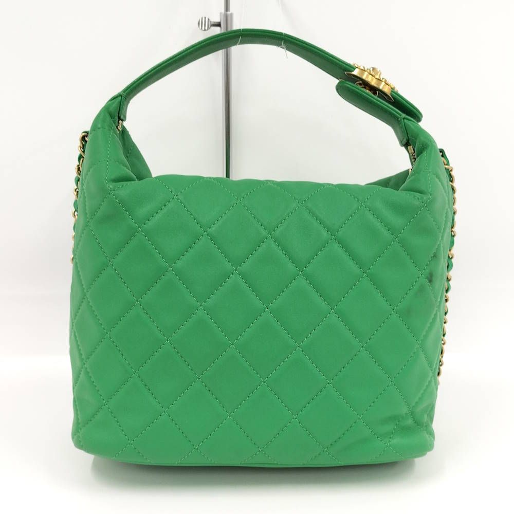 Chanel Hobo 2-Way Shoulder Bag Quilted Lambskin Leather Green — view 2