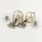 Chanel Earrings CC Logo Pearl Plated Silver — view 7