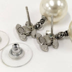 Chanel Earrings CC Logo Pearl Plated Silver — view 8