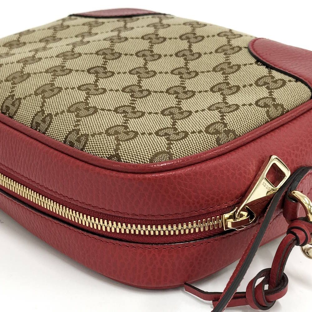 Gucci Shoulder Bag GG Canvas Leather Red Beige — view 3