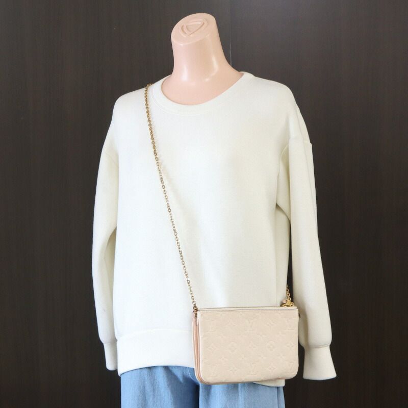 Louis Vuitton Pochette Double Zip Shoulder Bag Monogram Empreinte Beige — view 6