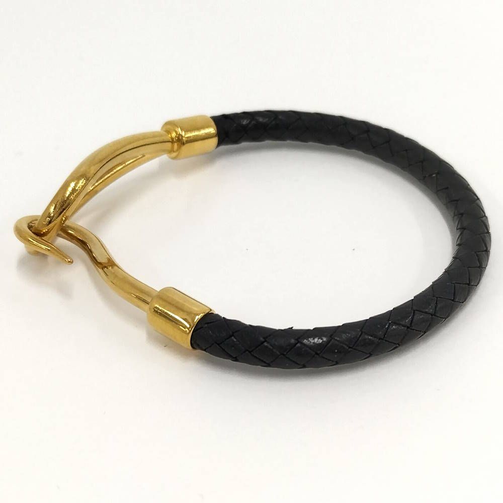 Hermes Jumbo Bracelet Leather Black Gold Plated — view 3