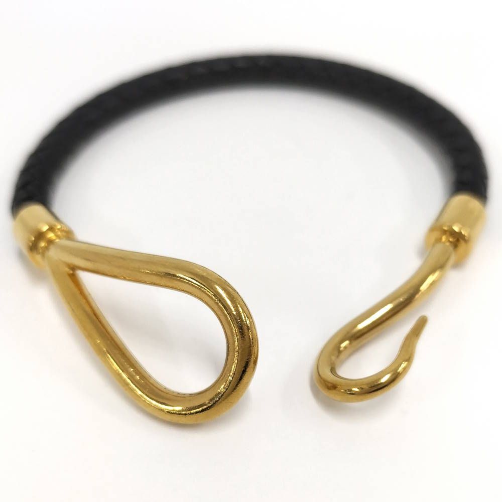 Hermes Jumbo Bracelet Leather Black Gold Plated — view 7