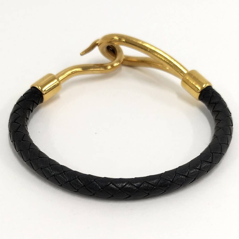 Hermes Jumbo Bracelet Leather Black Gold Plated — view 2