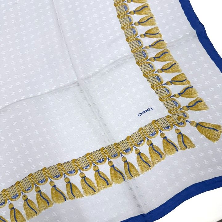 Chanel Scarf Fringe Pattern Silk Gray — view 7