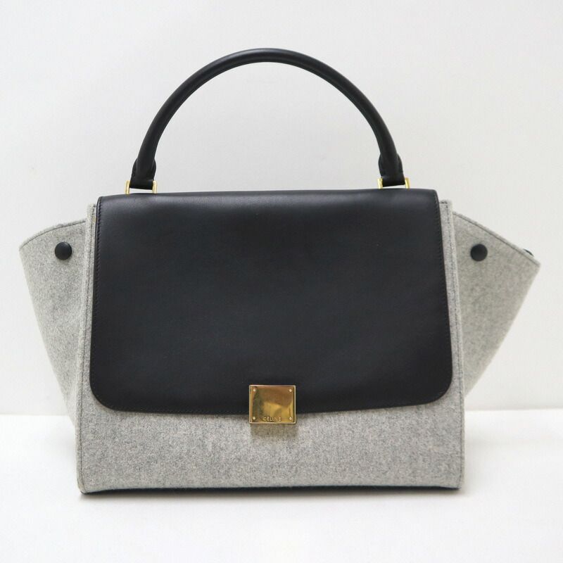 Celine Trapeze Handbag Leather Felt Black Gray Gold — view 2