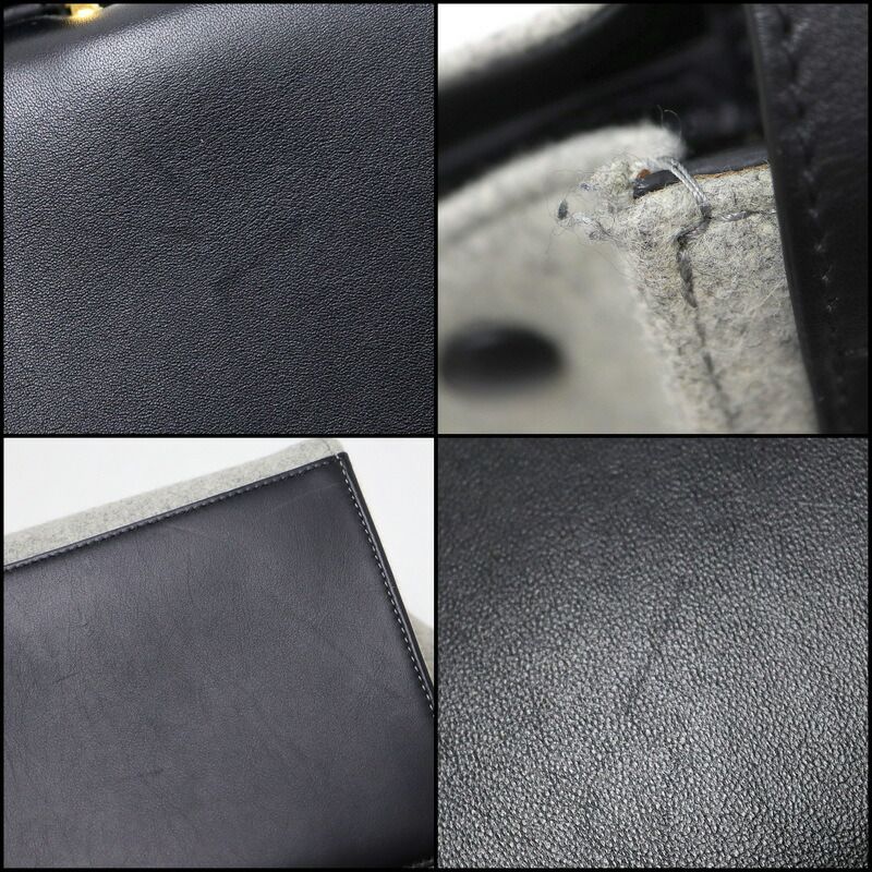 Celine Trapeze Handbag Leather Felt Black Gray Gold — view 9