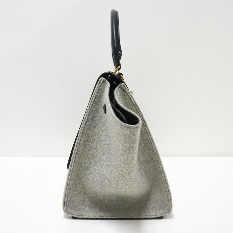 Celine Trapeze Handbag Leather Felt Black Gray Gold — view 4