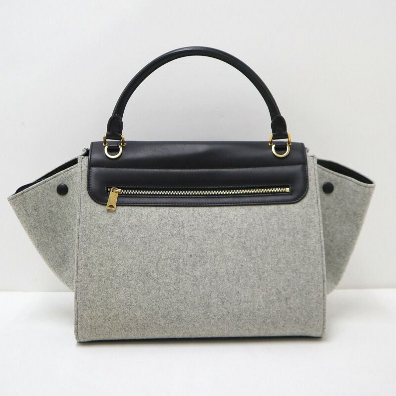 Celine Trapeze Handbag Leather Felt Black Gray Gold — view 3