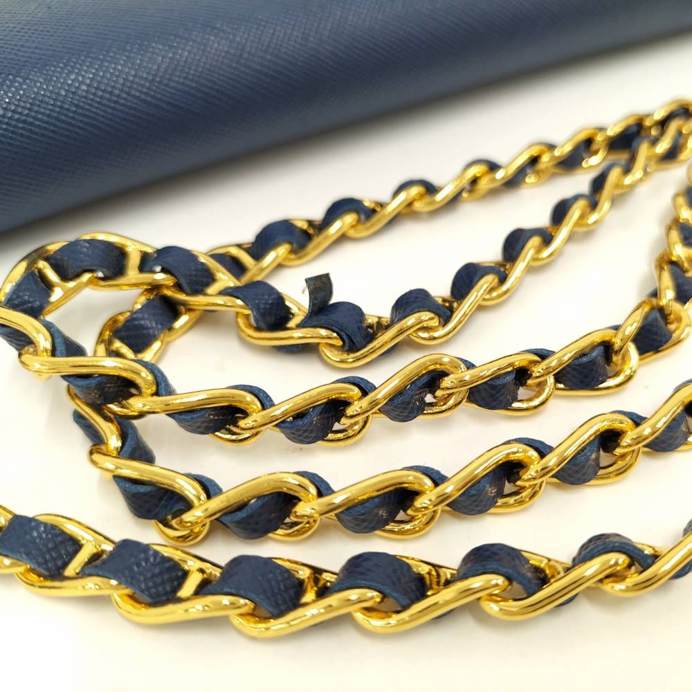 Prada Wallet Chain Saffiano Leather Blue — view 6