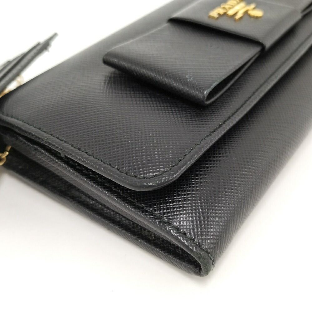 Prada Bifold Wallet Ribbon Leather Saffiano Black Nero — view 4