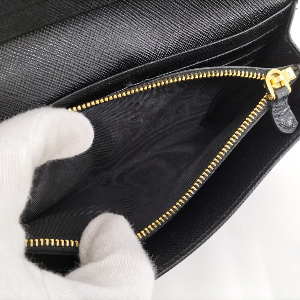 Prada Bifold Wallet Ribbon Leather Saffiano Black Nero — view 8