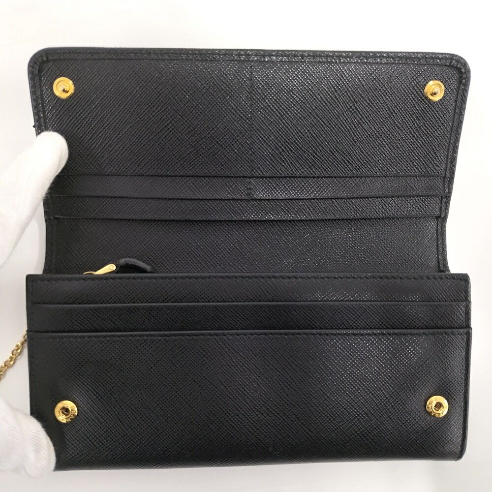 Prada Bifold Wallet Ribbon Leather Saffiano Black Nero — view 2