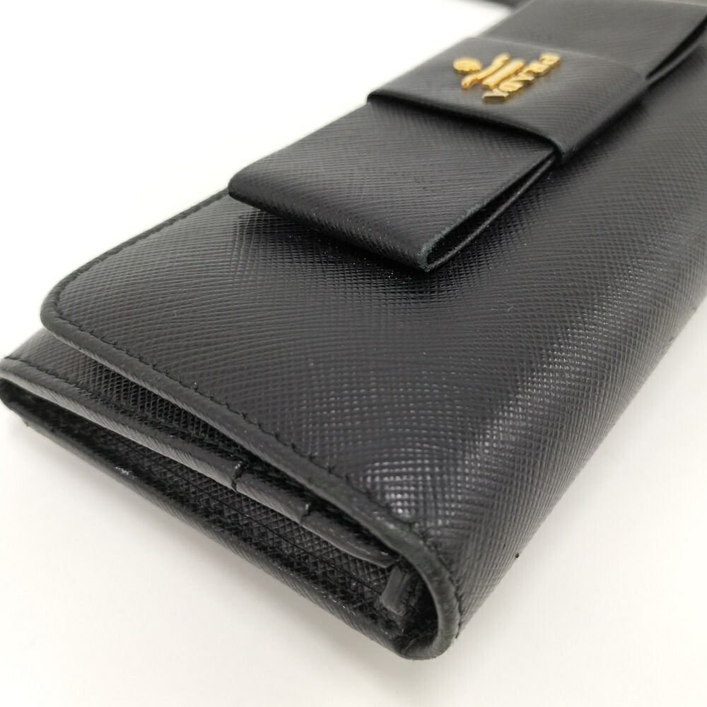 Prada Bifold Wallet Ribbon Leather Saffiano Black Nero — view 6