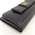 Prada Bifold Wallet Ribbon Leather Saffiano Black Nero — view 6