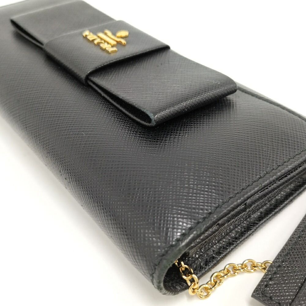 Prada Bifold Wallet Ribbon Leather Saffiano Black Nero — view 5