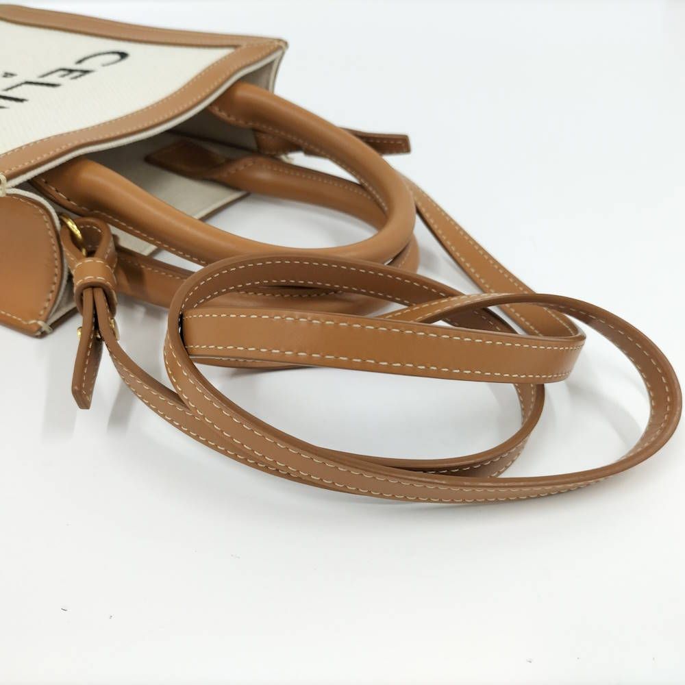 Celine Mini Vertical Cover 2-Way Bag Canvas Leather Brown Off White — view 8
