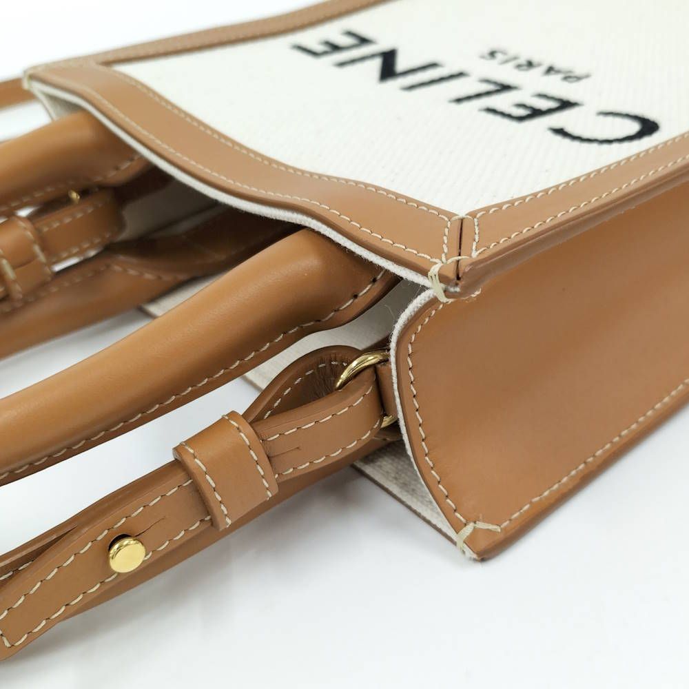 Celine Mini Vertical Cover 2-Way Bag Canvas Leather Brown Off White — view 6