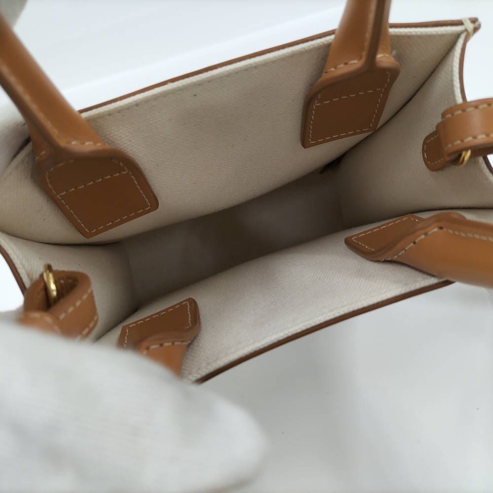 Celine Mini Vertical Cover 2-Way Bag Canvas Leather Brown Off White — view 9