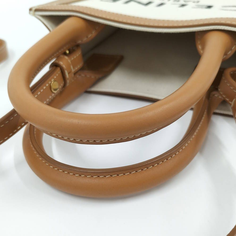 Celine Mini Vertical Cover 2-Way Bag Canvas Leather Brown Off White — view 7