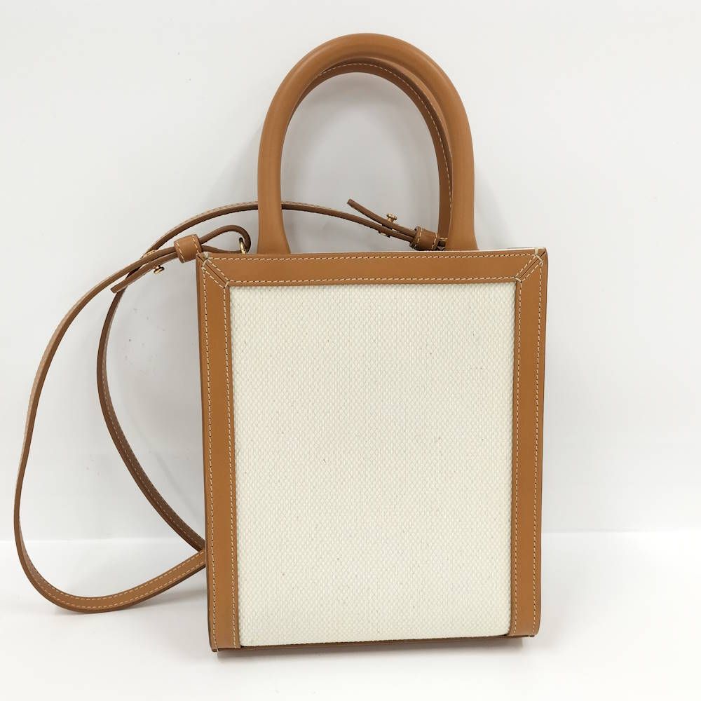 Celine Mini Vertical Cover 2-Way Bag Canvas Leather Brown Off White — view 2