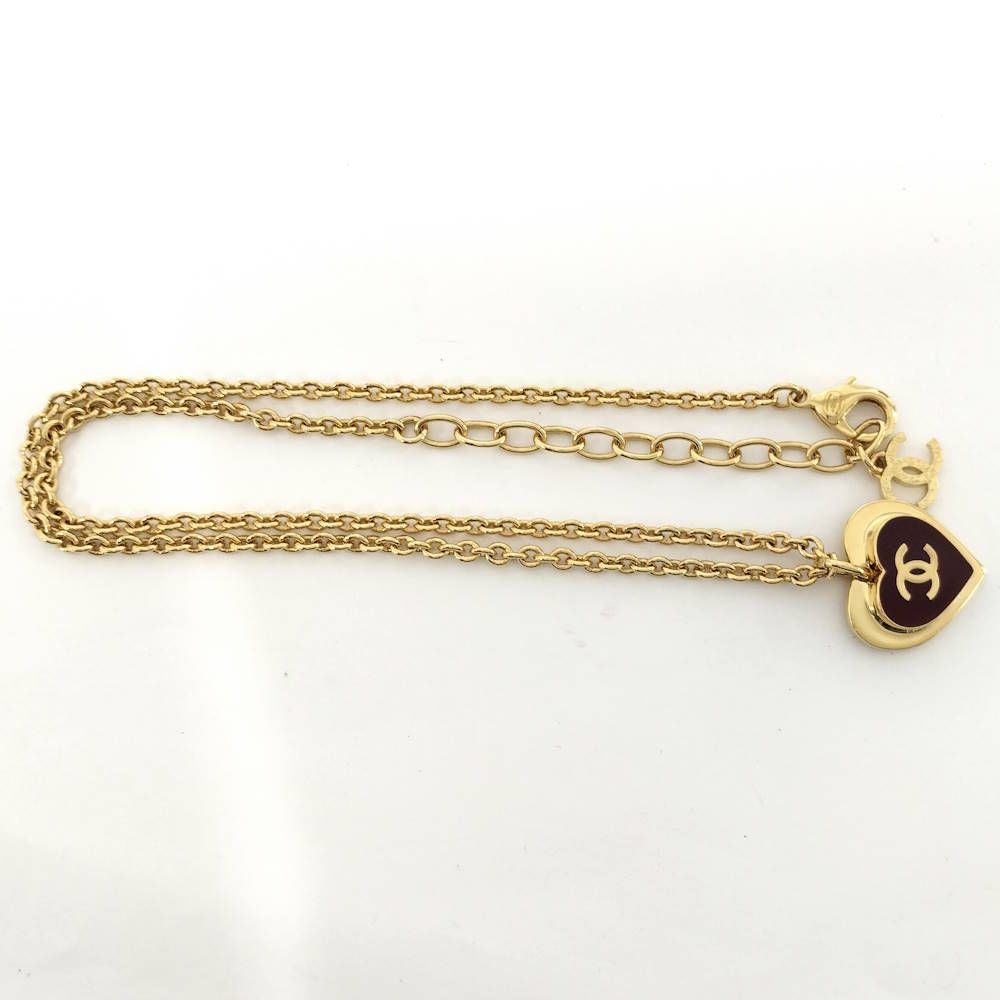 Chanel Necklace Heart CC Logo Plated Gold — view 4