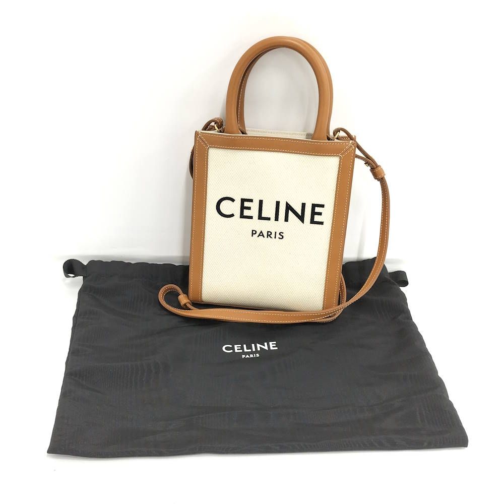 Celine Vertical Cover Mini 2-Way Shoulder Bag Canvas Leather Ivory — view 9