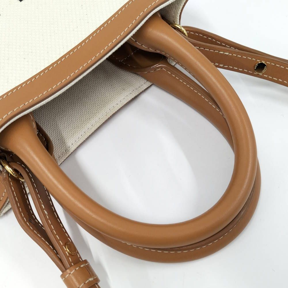 Celine Vertical Cover Mini 2-Way Shoulder Bag Canvas Leather Ivory — view 6