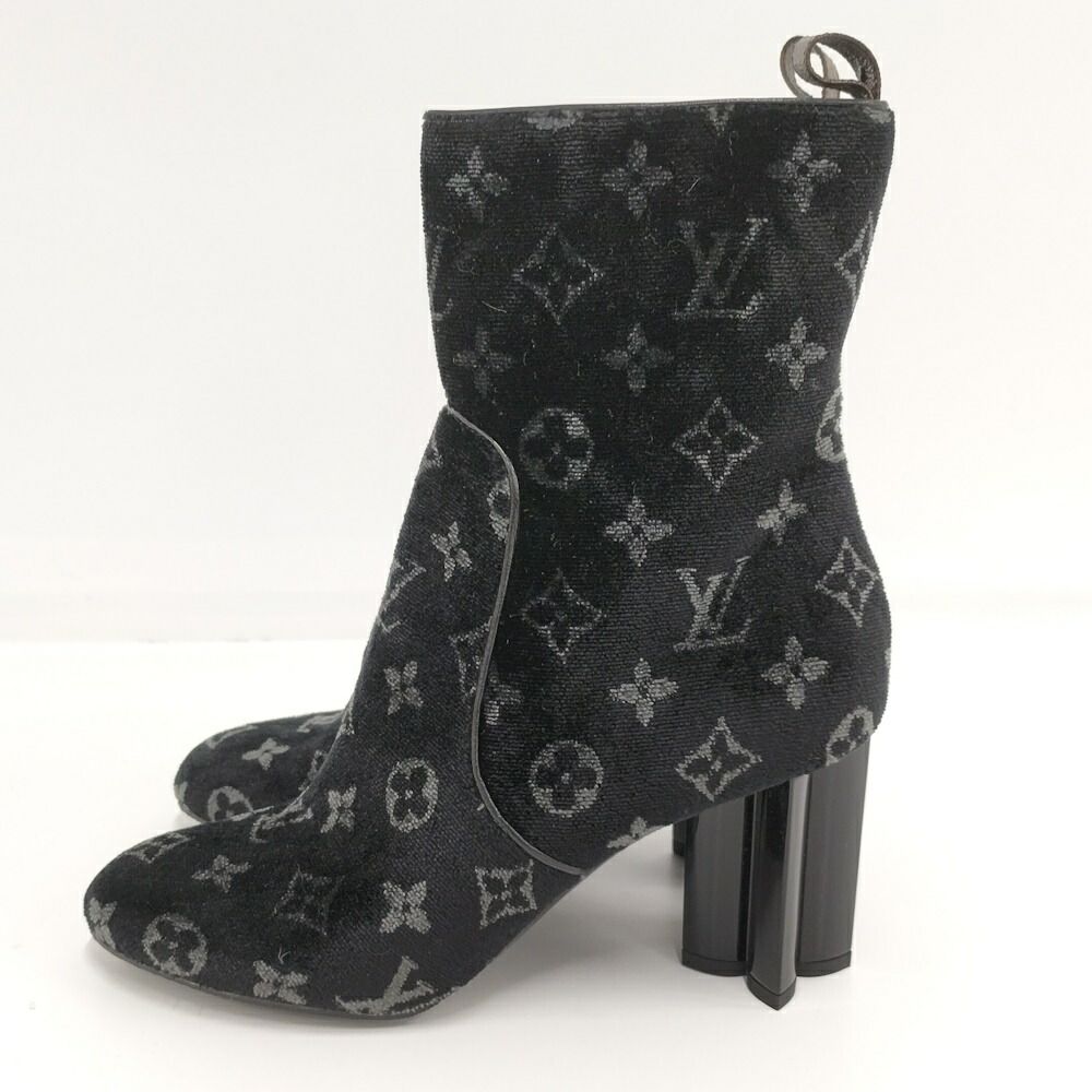 Louis Vuitton Short Boots Silhouette Line 39 Velour Black — view 2
