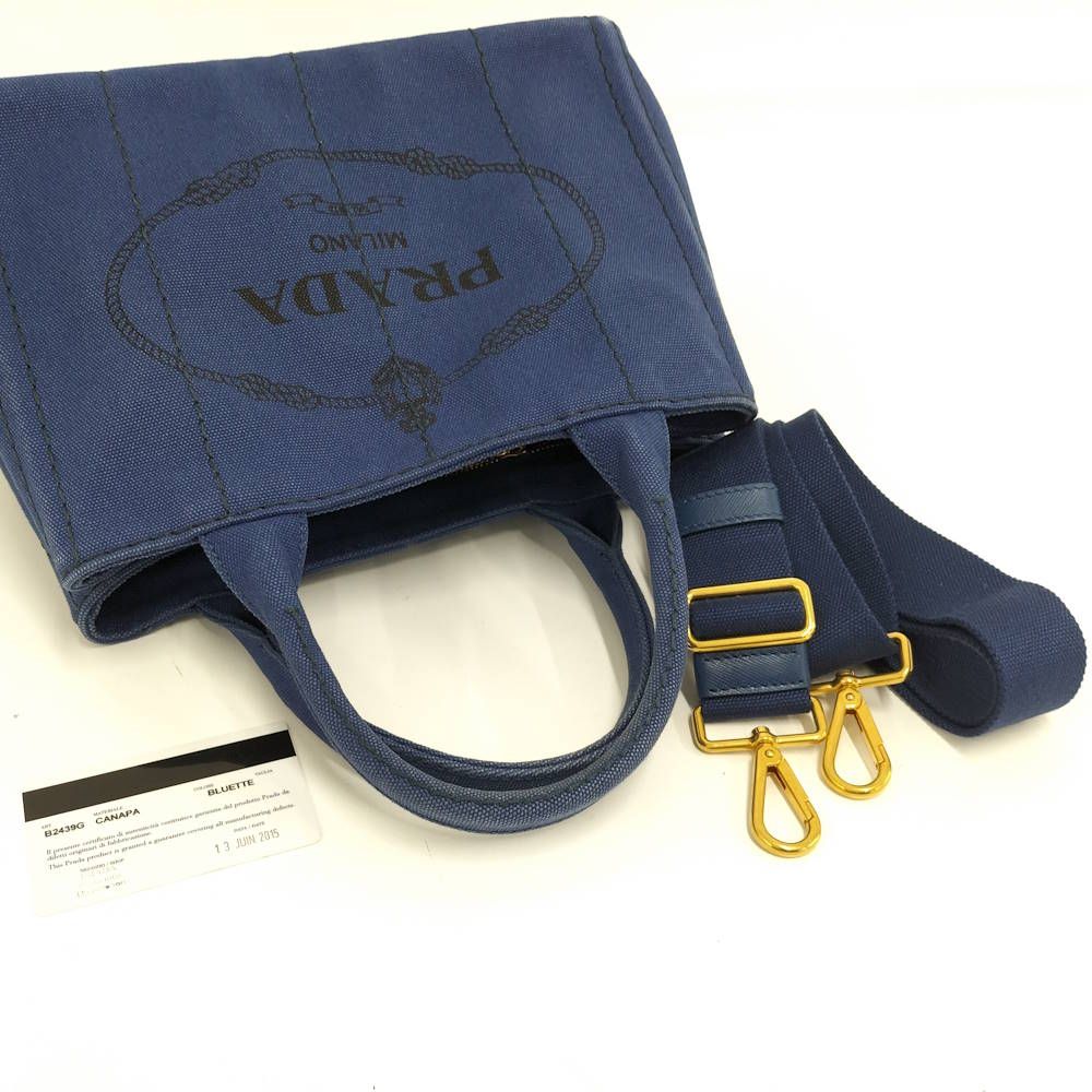 Prada Canapa Tote 2-Way Canvas Blue — view 6