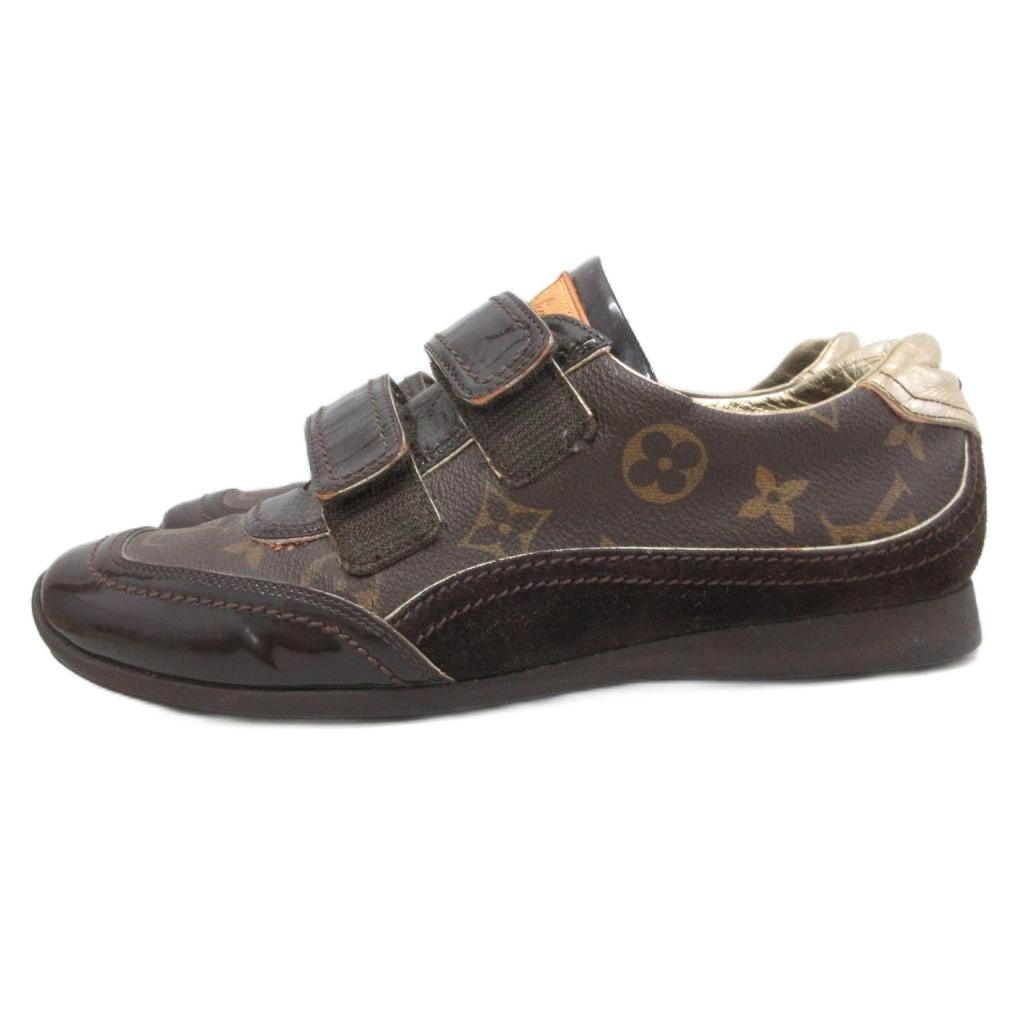 Louis Vuitton Monogram Sneakers Low Cut Velcro Logo Shoes 35.5 Brown — view 2