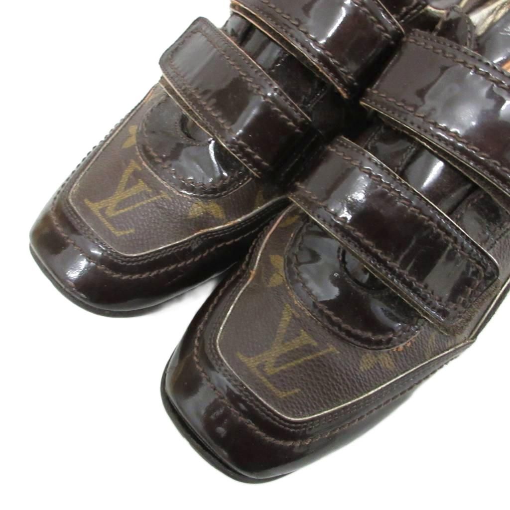 Louis Vuitton Monogram Sneakers Low Cut Velcro Logo Shoes 35.5 Brown — view 5