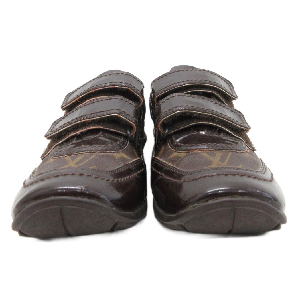 Louis Vuitton Monogram Sneakers Low Cut Velcro Logo Shoes 35.5 Brown — view 4