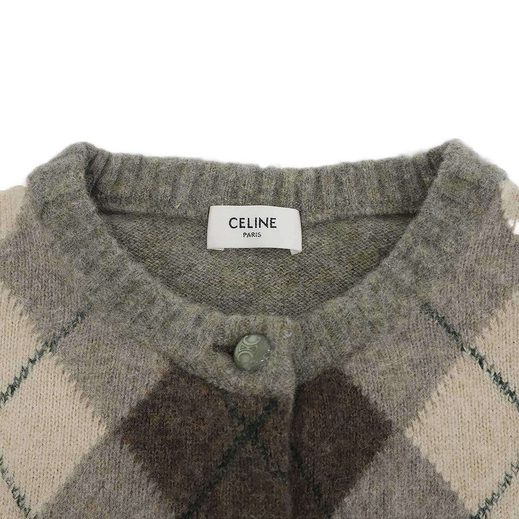 Celine Alpaca Cowl Argyle Car Digan Beige Shoulder Bag — view 4