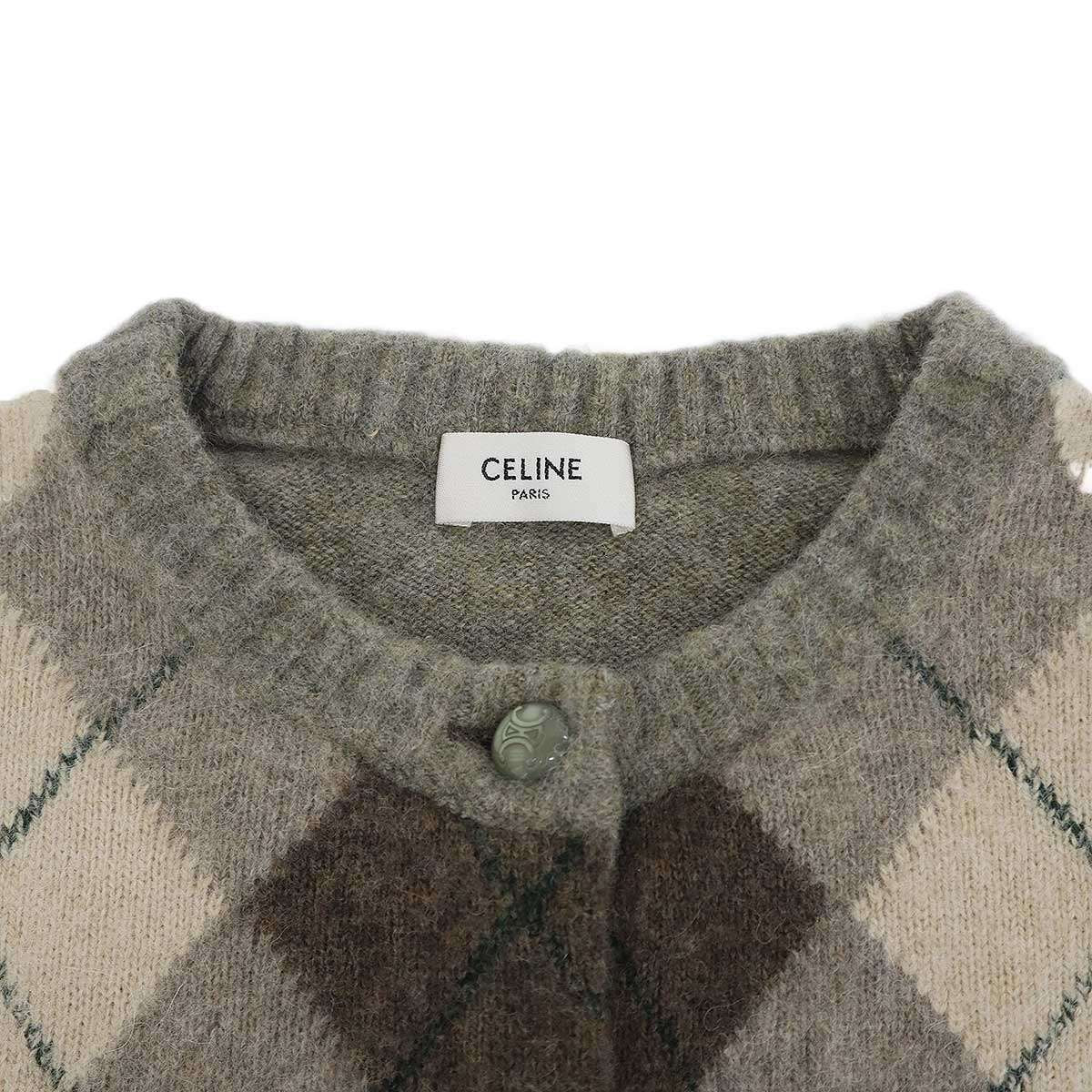 Celine Alpaca Cowl Argyle Car Digan Beige Shoulder Bag — view 4