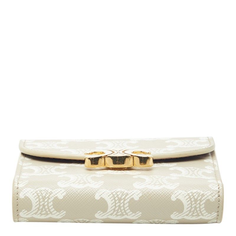 Celine Triomphe Small Flap Wallet Trifold Beige Ivory Leather — view 3