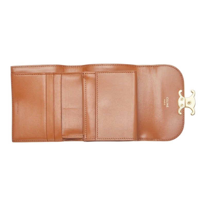 Celine Triomphe Small Flap Wallet Trifold Beige Ivory Leather — view 7