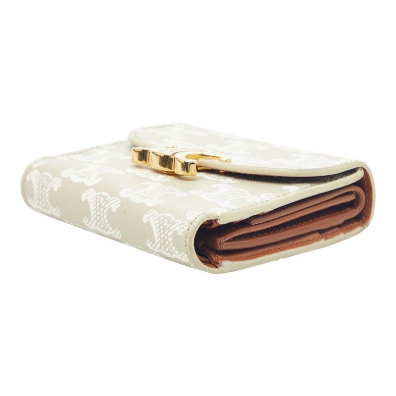 Celine Triomphe Small Flap Wallet Trifold Beige Ivory Leather — view 4