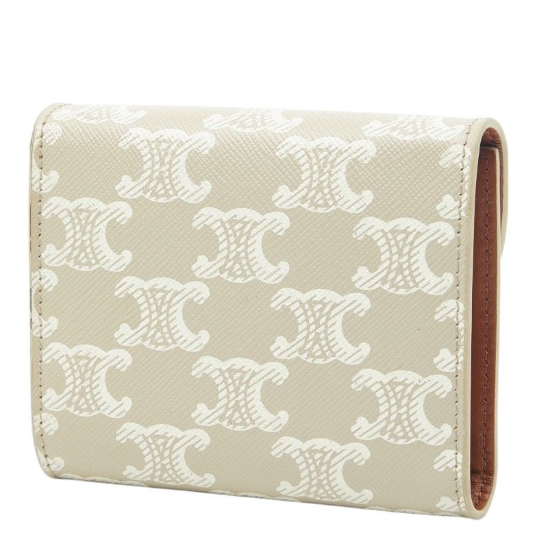 Celine Triomphe Small Flap Wallet Trifold Beige Ivory Leather — view 2