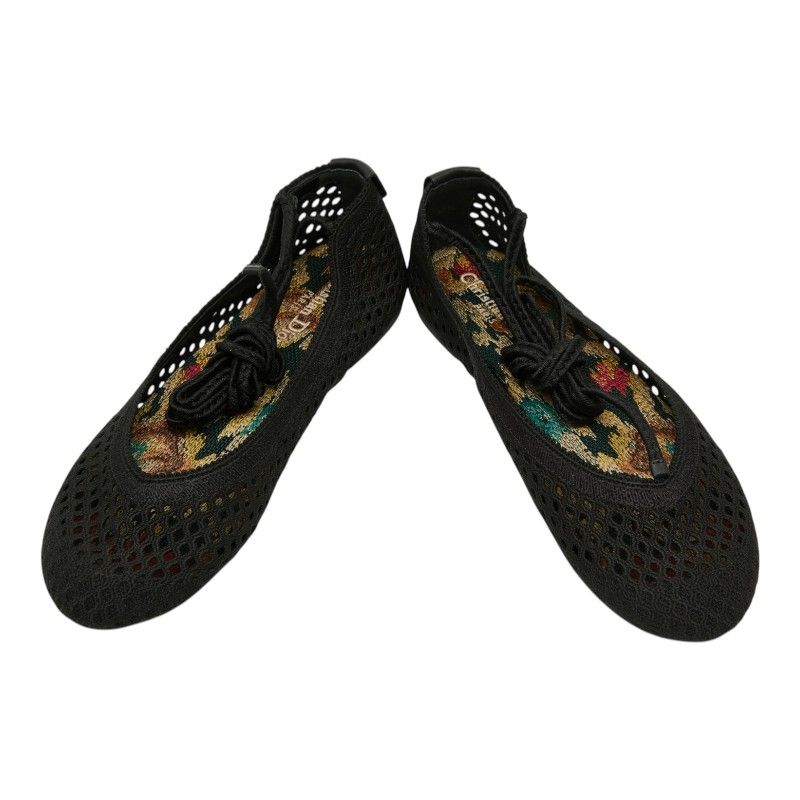 Dior CD Logo Mesh Flat Ballet Shoes 37.5 Black Fabric — view 4