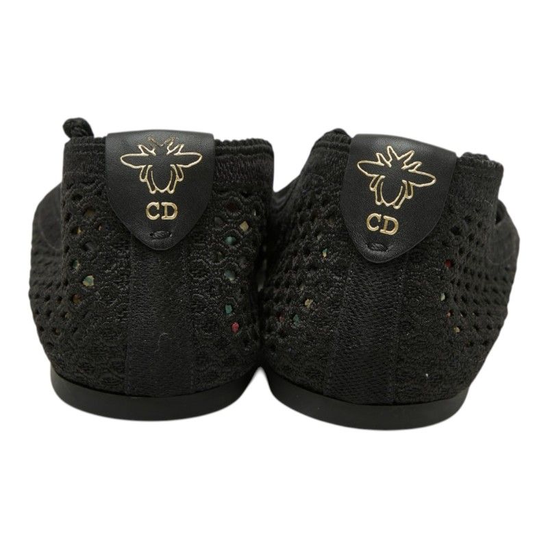 Dior CD Logo Mesh Flat Ballet Shoes 37.5 Black Fabric — view 3
