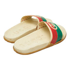Gucci Interlocking Slide Sandals Shower Beige Green Red Rubber — view 2