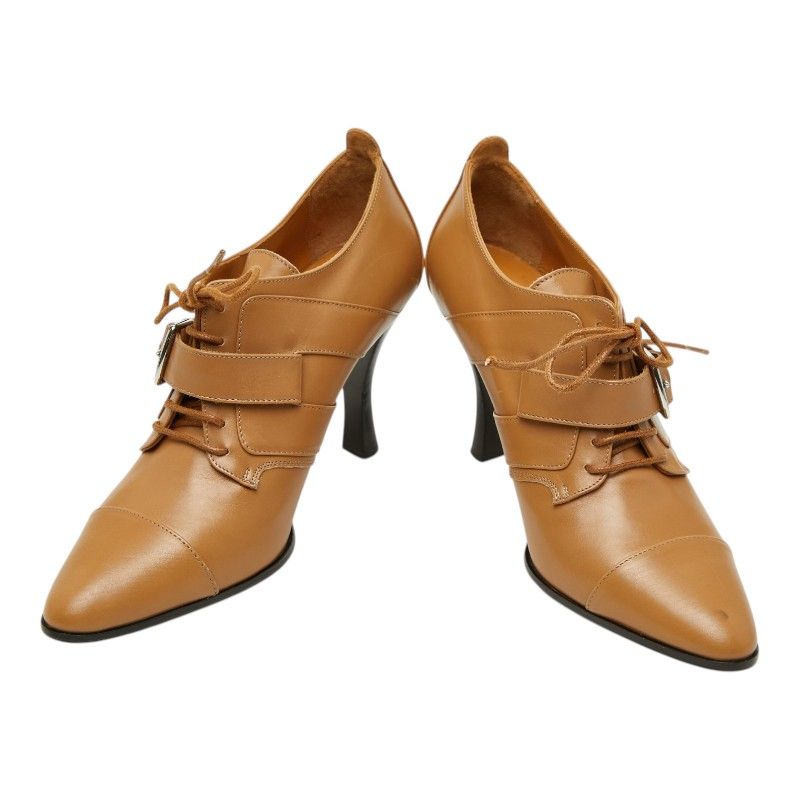 Hermes Strap Lace Up Ankle Bootie 35.5 Brown Leather Boot — view 4