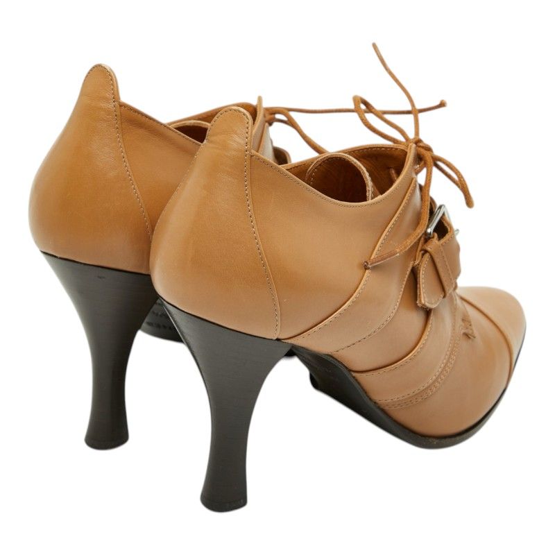 Hermes Strap Lace Up Ankle Bootie 35.5 Brown Leather Boot — view 2