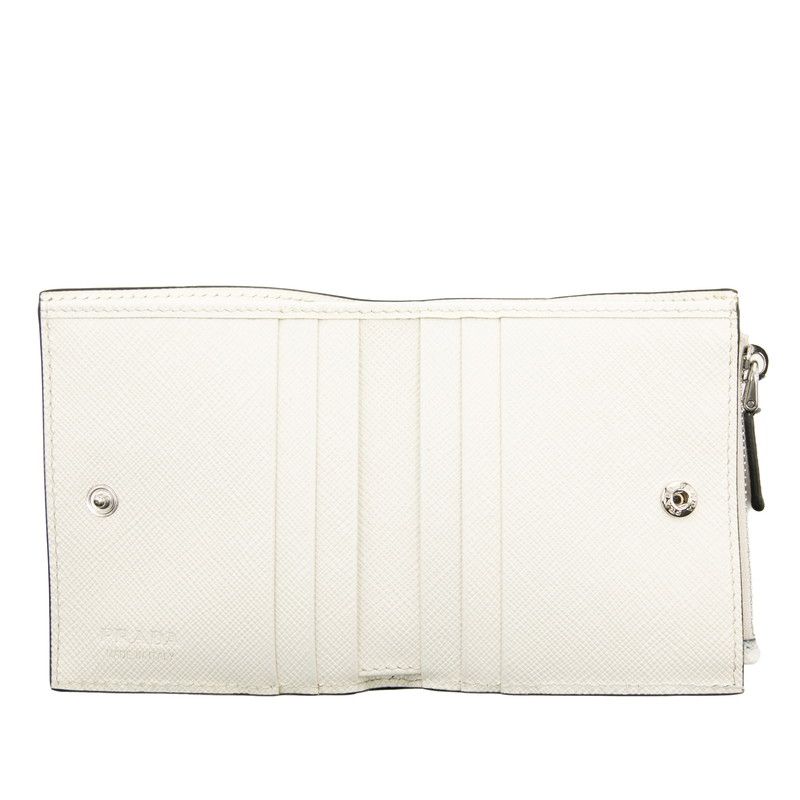 Prada Triangle Logo Bifold Wallet Compact White Saffiano Leather — view 4