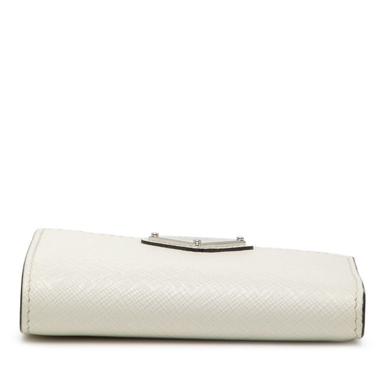 Prada Triangle Logo Bifold Wallet Compact White Saffiano Leather — view 3