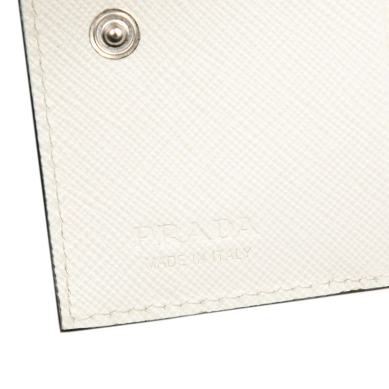 Prada Triangle Logo Bifold Wallet Compact White Saffiano Leather — view 6