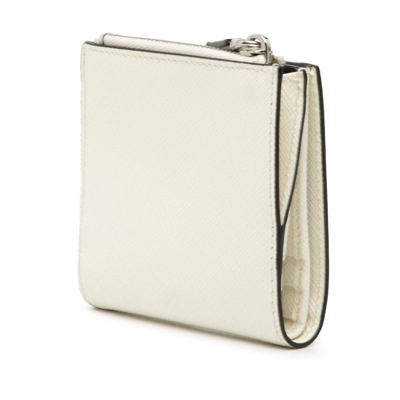 Prada Triangle Logo Bifold Wallet Compact White Saffiano Leather — view 2