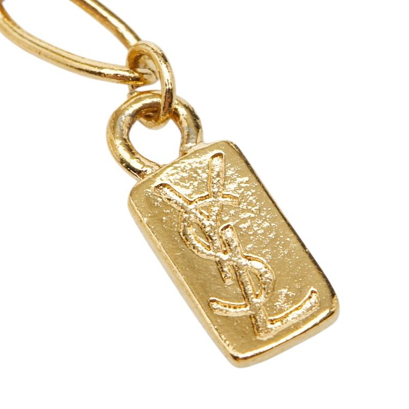Saint Laurent Logo Open Drop Pendant Necklace Gold Plated Rhinestone — view 6