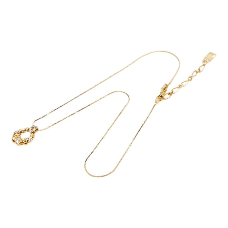 Saint Laurent Logo Open Drop Pendant Necklace Gold Plated Rhinestone — view 4